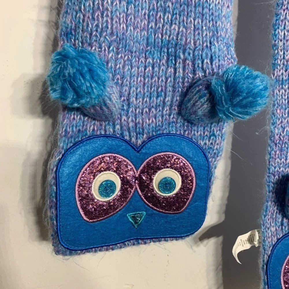 Children’s Place owl glitter pom-pom knit scarf one size kids